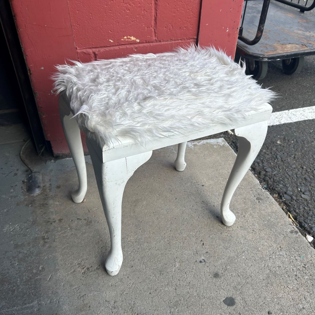 STOOL, Queen Anne Style - White Fur 40 x 44 cm x 44cm High